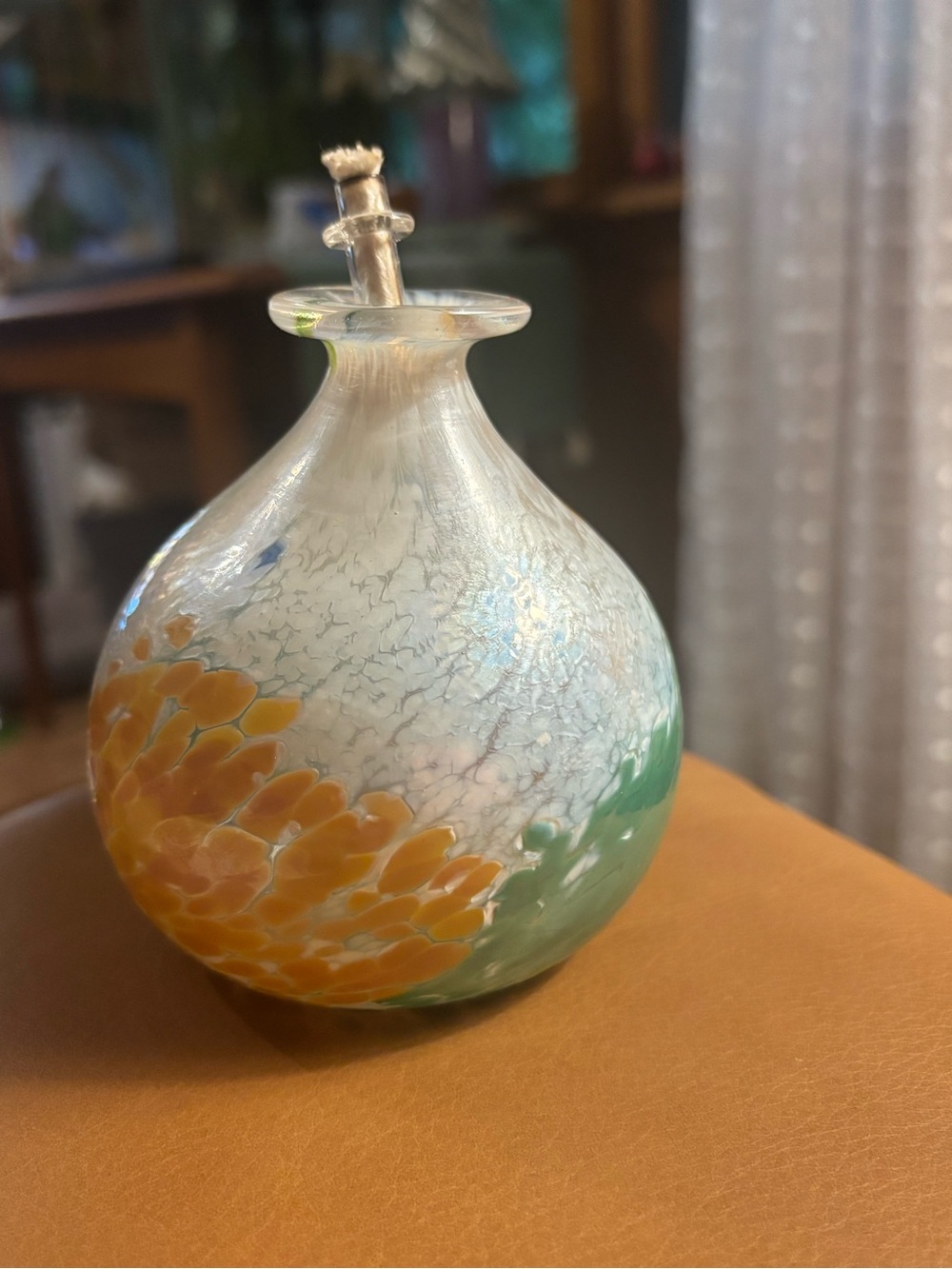 Hand-blown Art Glass Oil Lamp